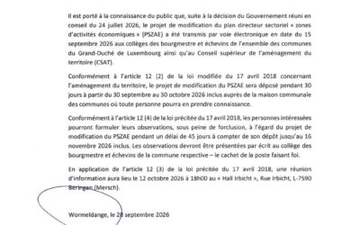 Avis officiel : Projet de modification de plan directeur sectoriel « zones d&rsquo;activités économiques »