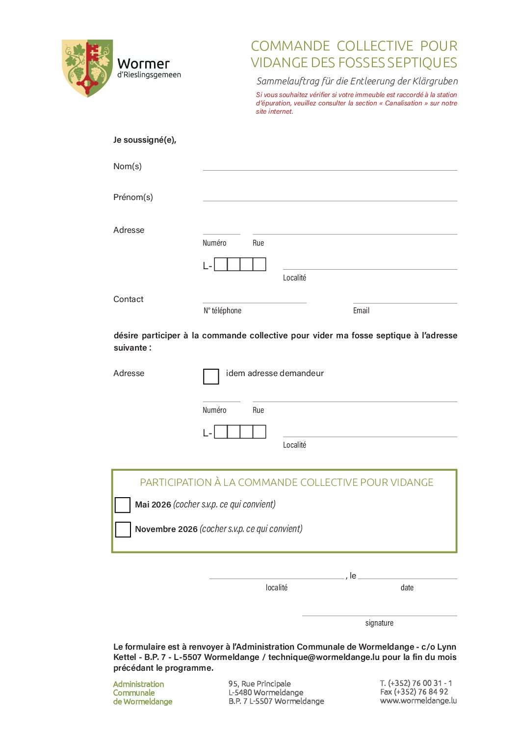 Sammelauftrag Fosses septiques 2026-1